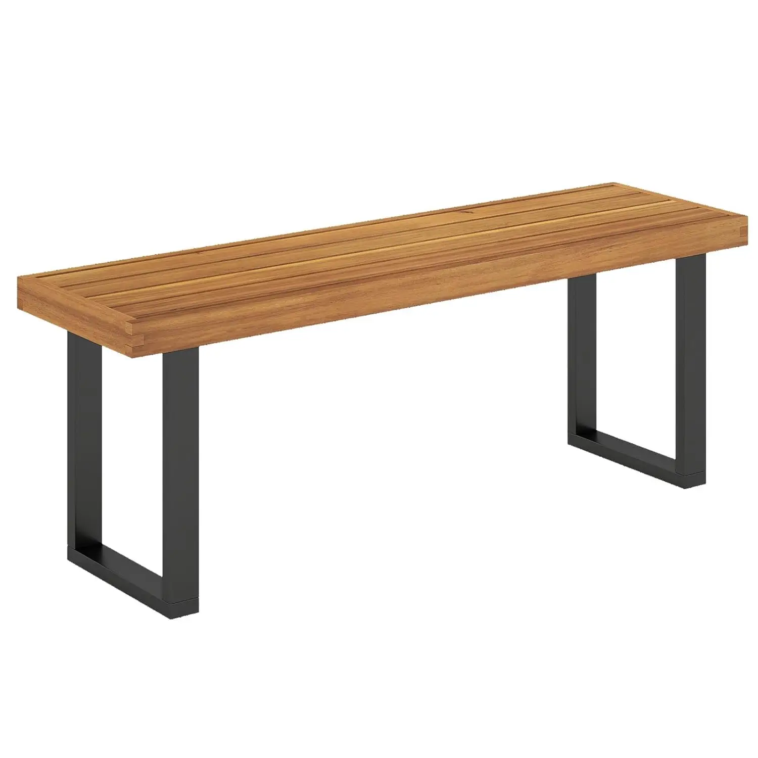 

Acacia Wood Outdoor Bench 48in Slatted Seat Metal Legs Backless Patio Garden Poolside Porch Balcony Deck Indoor Furniture Custom