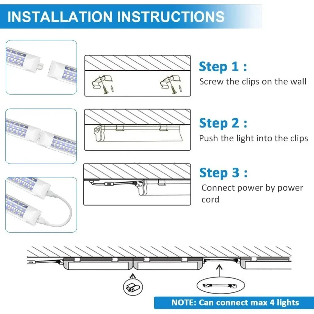 Imagem -06 - Cool White Linkable Led Tube Luminárias Luzes em Forma de d Pés 8ft 90w 11700lm 6000k t8