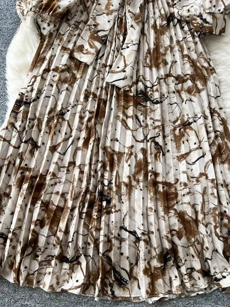 Women French Vintage Floral Dress Spring Autumn Strap Long Sleeved Shirt Dresses Ladies Elegant Lapel Mid Length Dress Vestidos