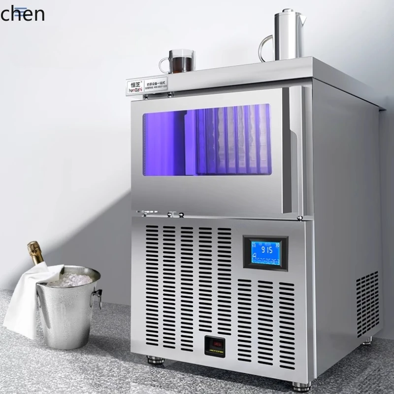 

HXL Crescent-Shaped Ice Maker Fully Automatic Blue Light Bar Counter Ice Cube Maker