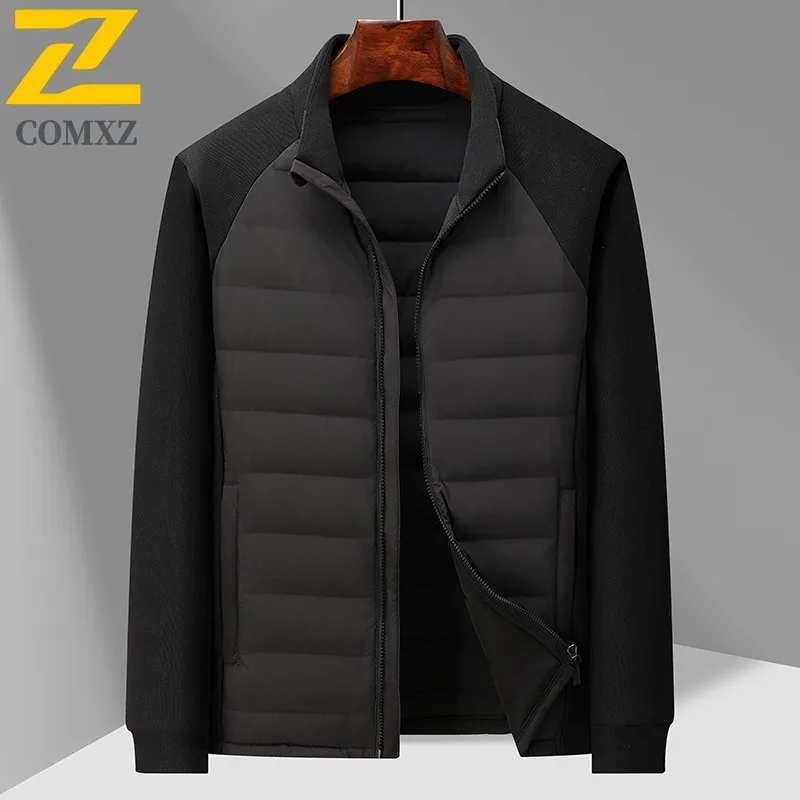 COMXZ Luxury Men Down Jacket New Trendy Stand Collar Business Casual Ultra Light Down Coat Leisure Travel Windproof Winter Parka