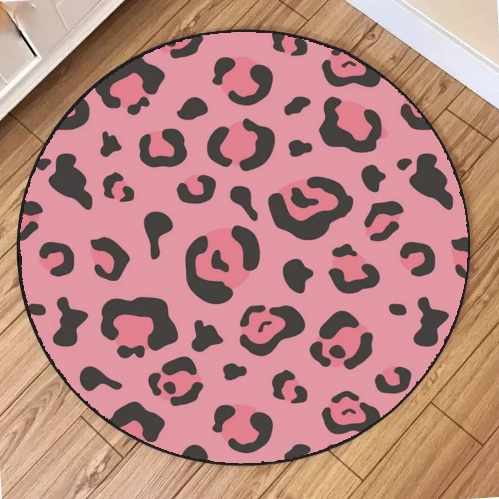 Leopard Print Round Rug – Boho Style Circular Floor Mat for Living Room, Bedroom, or Home Decor