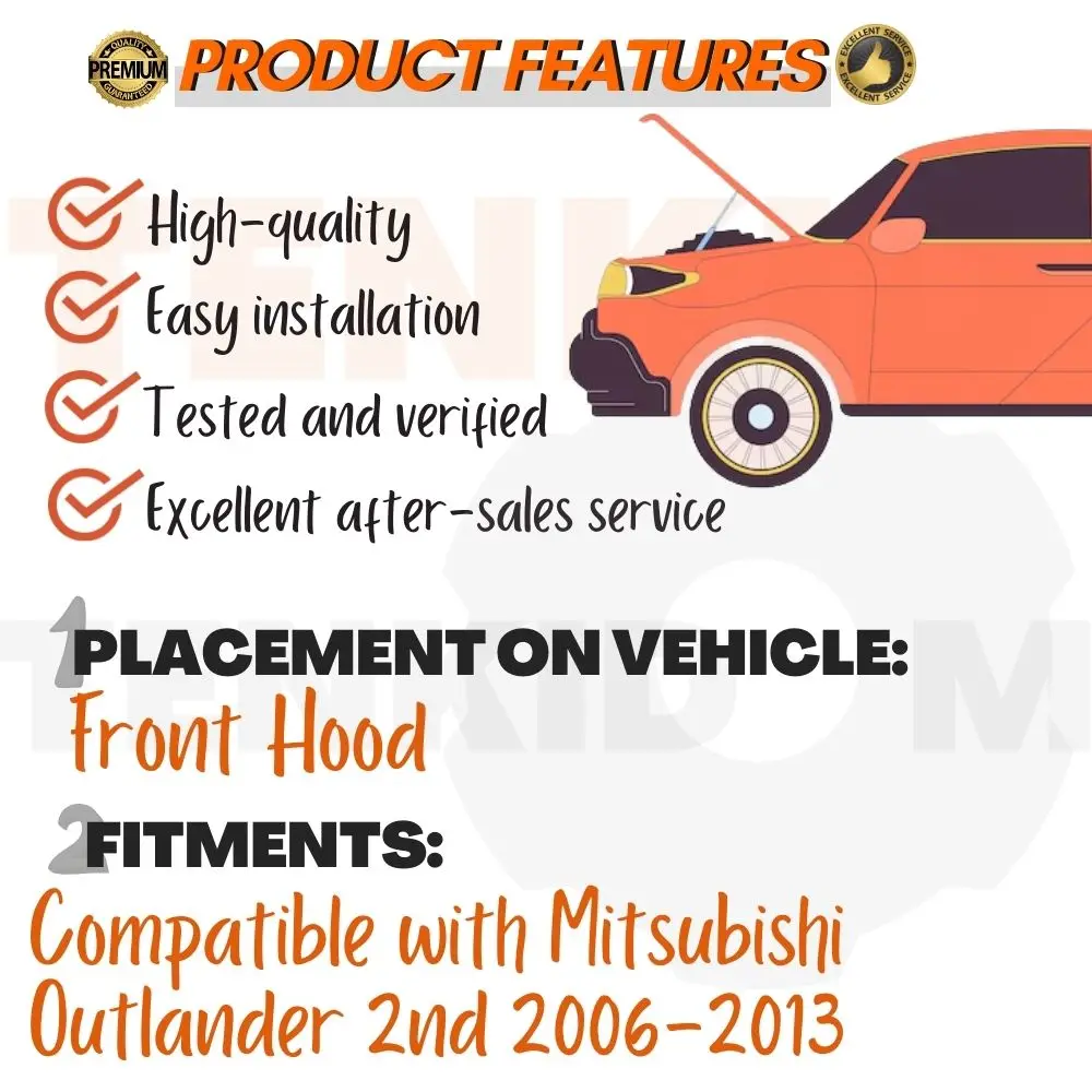 دعامات الغطاء الأمامي لميتسوبيشي أوتلاندر 2nd (CW/ZG/ZH) 2006-2013 رفع الصدمات يدعم مخمدات الغاز بونيه الينابيع بدون حفر #2