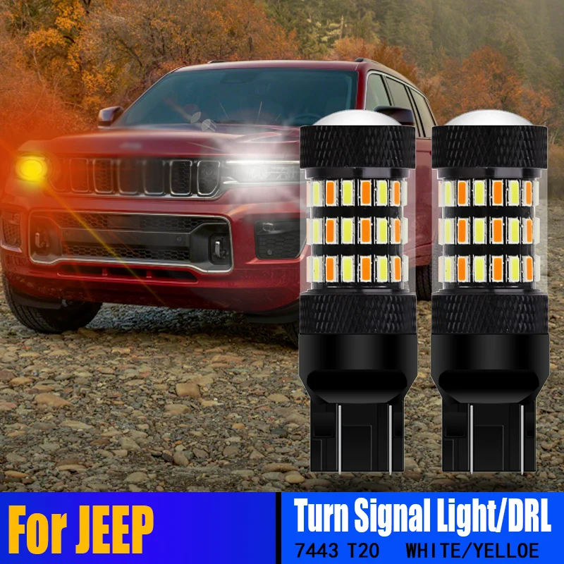 2PCS T20 W21/5W 7443 580 Canbus LED Front Turn Signal Lights Bulbs Switchback DRL 2in1 For Jeep Compass Grand Cherokee 2011-2015