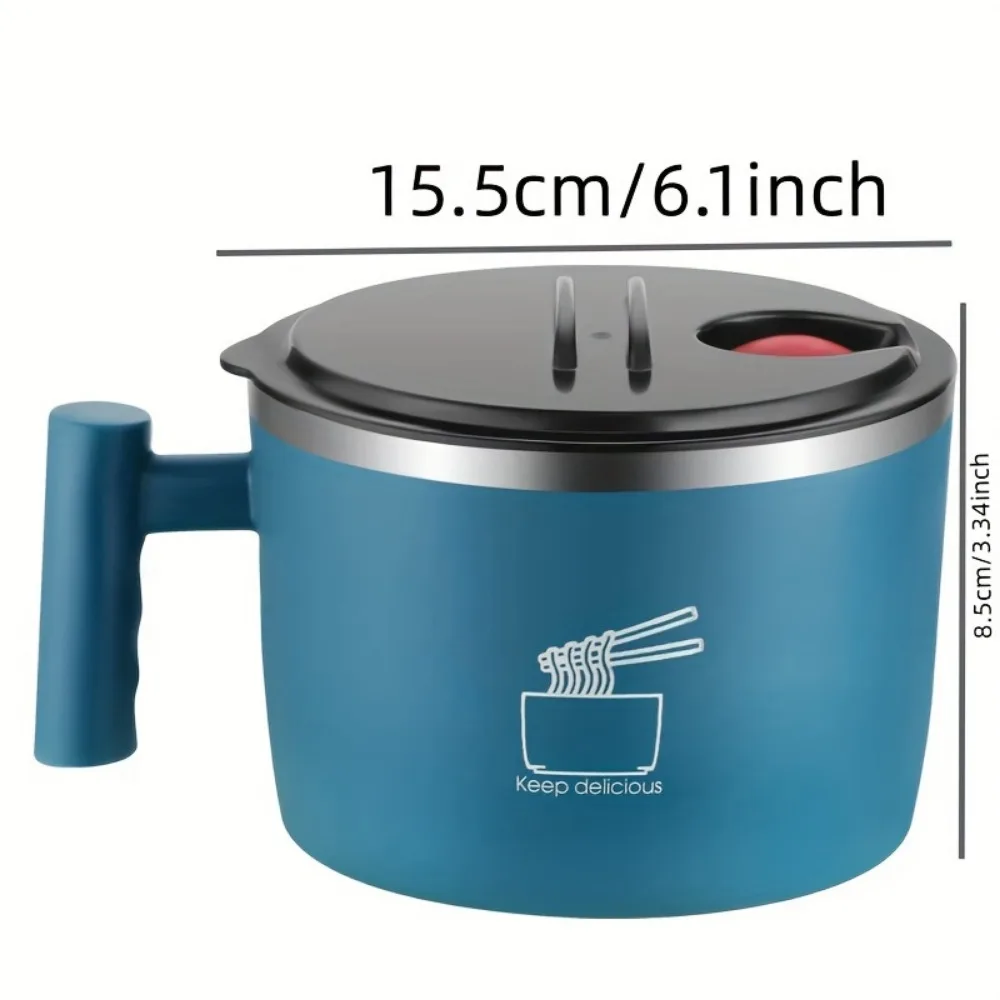 Stainless Steel Instant Noodle Bowl, Lunch Box, Student Dormitory Instant Noodle Cup with Lid, Sealed Portable Drain Bowl