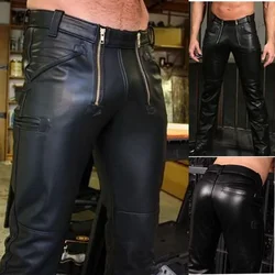 New Men Latex Stretchy Leather Pants Slim Clothing PU Leather Skinny Pants  Wet Look Tights Pants