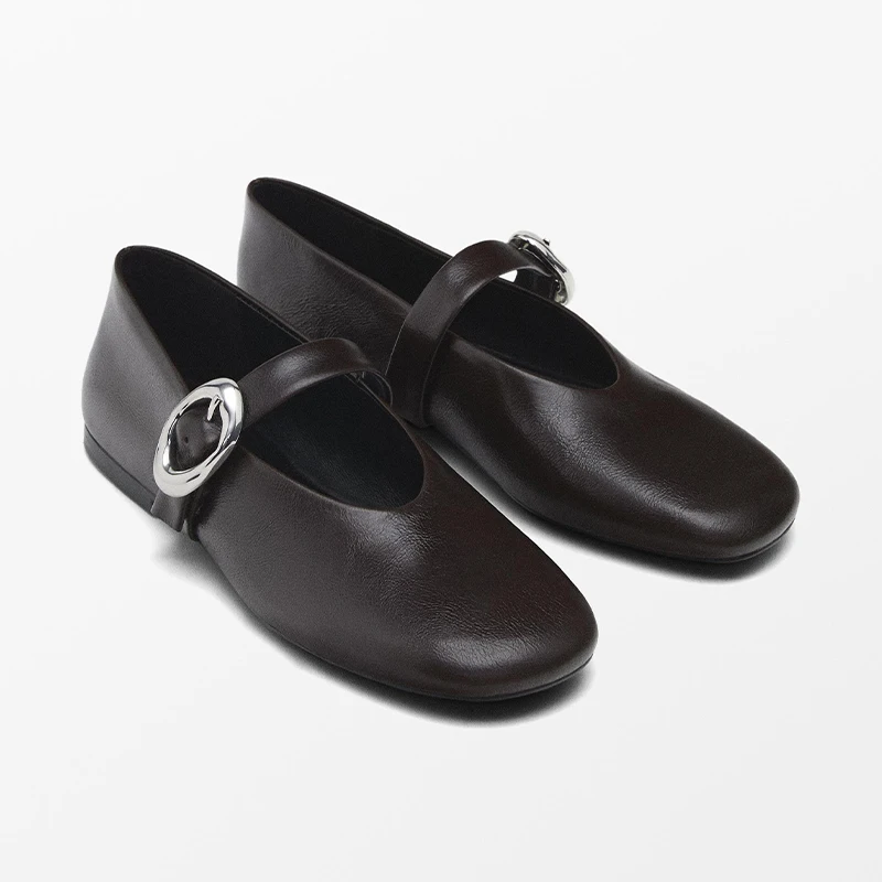 

Элегантные женские туфли на плоской подошве из воловьей кожи со стильной пряжкой, удобные универсальные офисные туфли Мэри Джейн на весну и осень