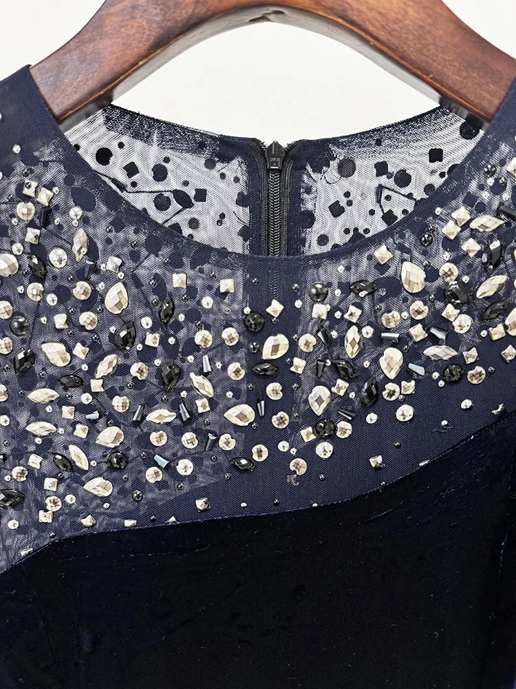 فستان سهرة جاهز للارتداء عالي الجودة من سلسلة المشاهير فستان طويل شبكي مطرز باللون الذهبي المخملي ropa mujer vestidos TRAF