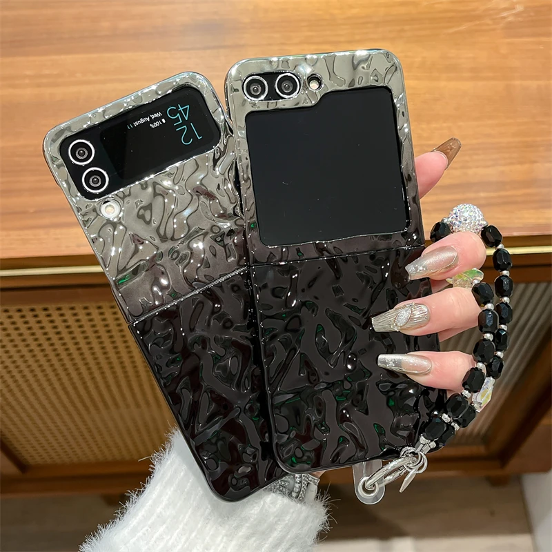 

For Samsung Galaxy Zfilp3 4 5 6 Zfold6 5G Hard Folding Anti-fall Full Protection Electroplate Cover Case Hand Chain