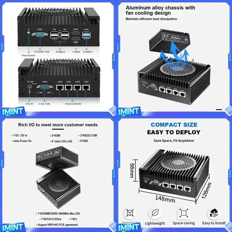 New Industrial Octa Core Mini PC With Fan N305 CPU DDR5 16GB RAM 512GB SSD 2 Displays Portable IPC Windows