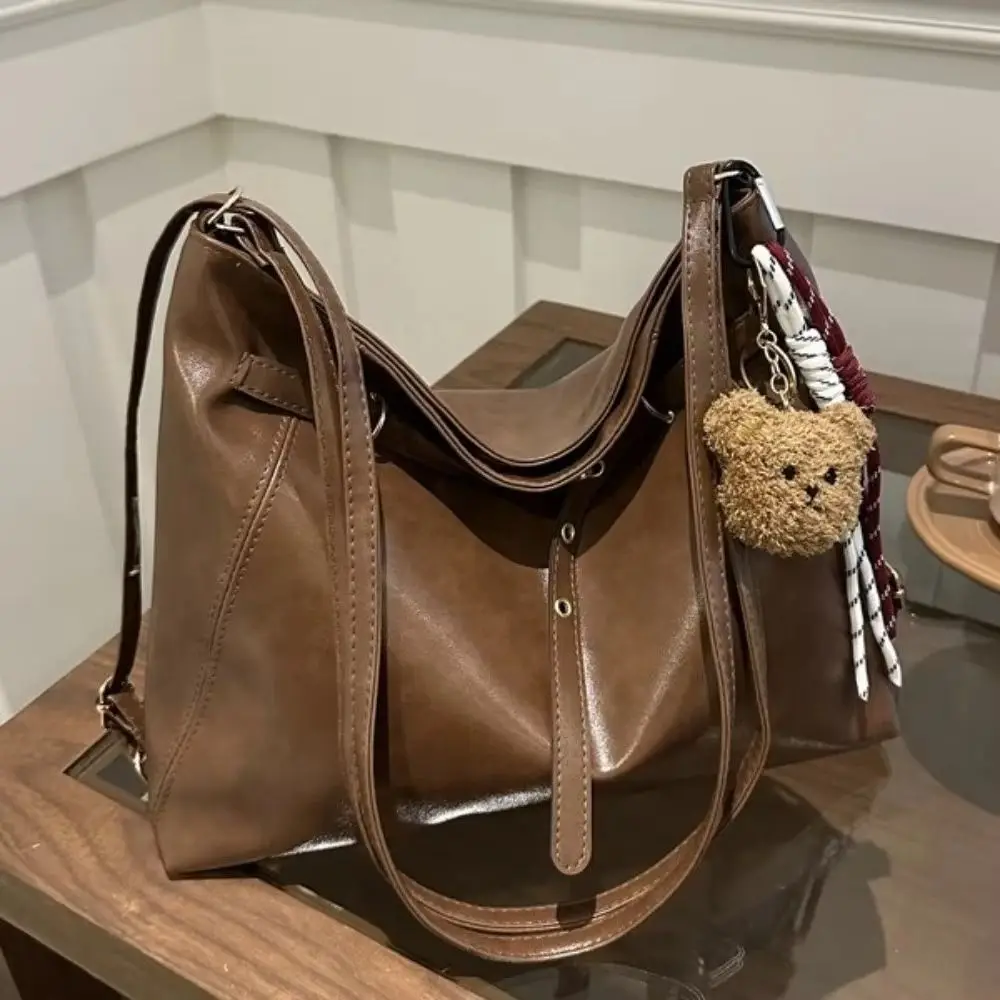 

Fashion New Design Buckle Shoulder Bag Leather Solid Color Vintage Tote Bag Crossbody Large Capacity Women Backapck Handbags