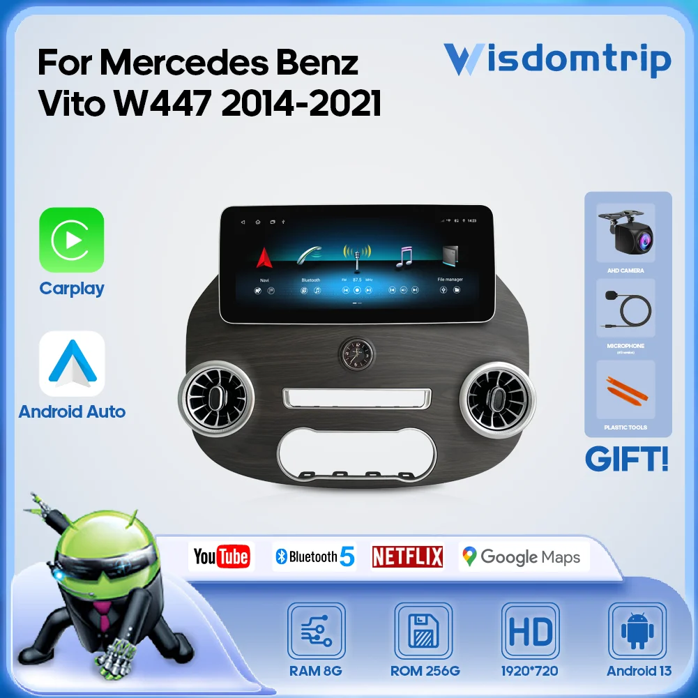 12.3 inch For Mercedes Benz Vito W447 2014-2021 Smart Multimedia Video Player Radio GPS 4G WiFi Carplay+Android Auto Android13