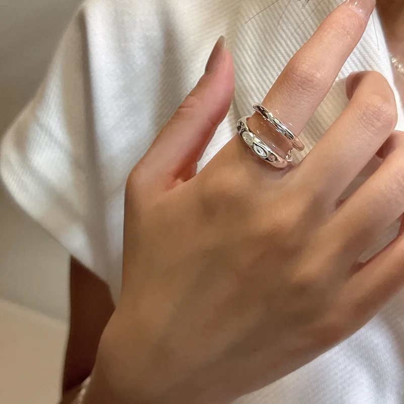 

S925 Sterling Silver Double-Layer Fashion Texture Ring Korean Version Niche Design Simple Personality Ring for Wholesale