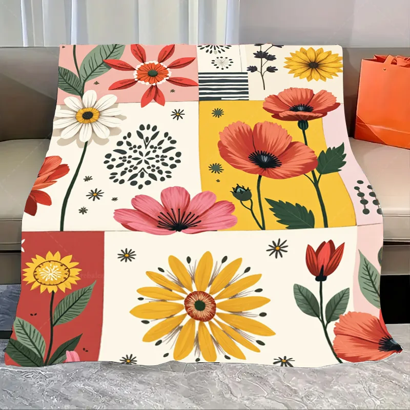 

1 шт. фланелевое одеяло яркое лоскутное одеяло с цветочным принтом для уютного декора гостиной