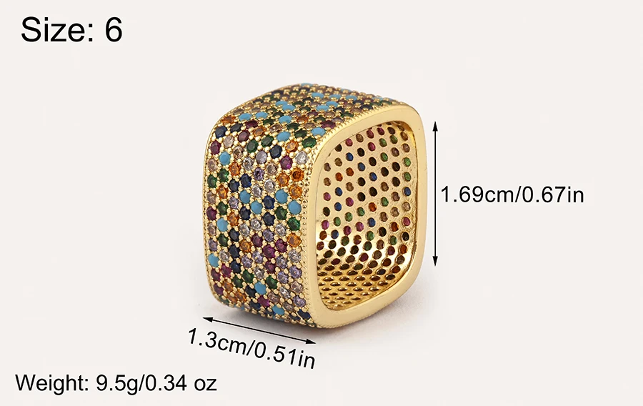 Nidin Neue trendige quadratische Form eingelegte Kristall-Zirkon-Ringe für Frauen und Männer, 5 Farben zur Auswahl, Hip-Hop-Stil, Fingerschmuck, schicke Geschenke – Detail 2