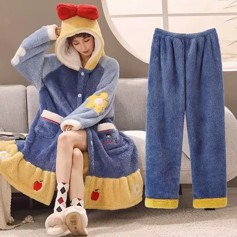 جديد ديزني سنو وايت منامة النساء الخريف الشتاء المرجان المخملية رداء سميكة لطيف الكرتون الدافئة ملابس المنزل ثوب النوم دعوى هدية