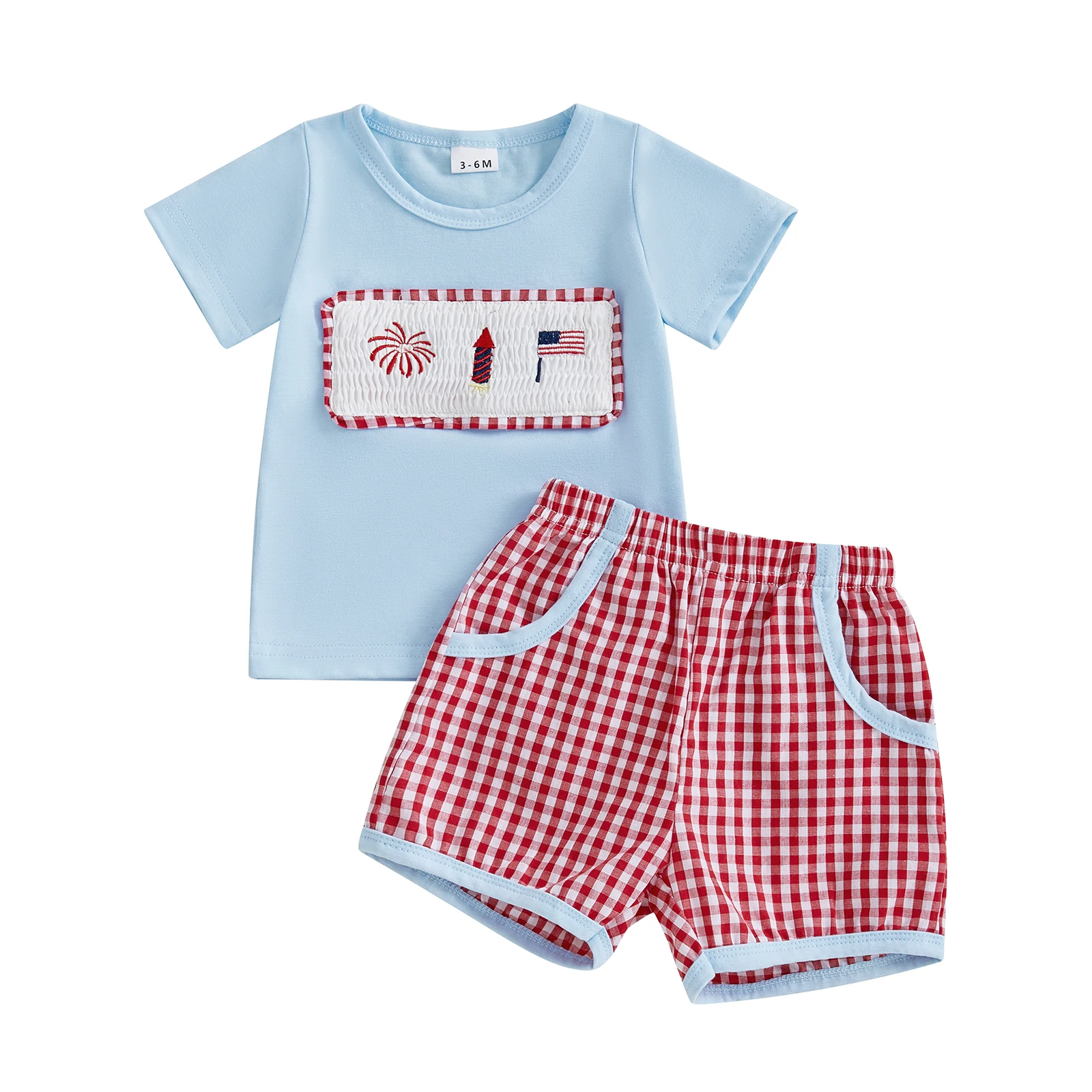 

Baby Boy 4th of July Outfit USA Letter Print Short Sleeve T-Shirt Stripe Star Shorts Set Patriotic Summer Clothes