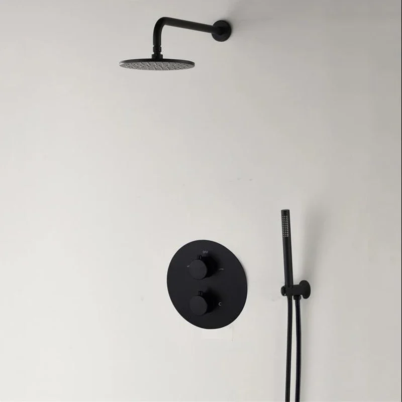 Wall Mount Concealed Matte Black 2 Way Rainfall Shower Faucet Mixer Bathroom Shower Set