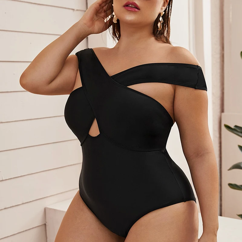 Jednoczęściowy strój kąpielowy damski kostium kąpielowy damski Plus Size dla otyłych kobiet pulchny krzyżowy dekolt stroje kąpielowe Monokini 4XL