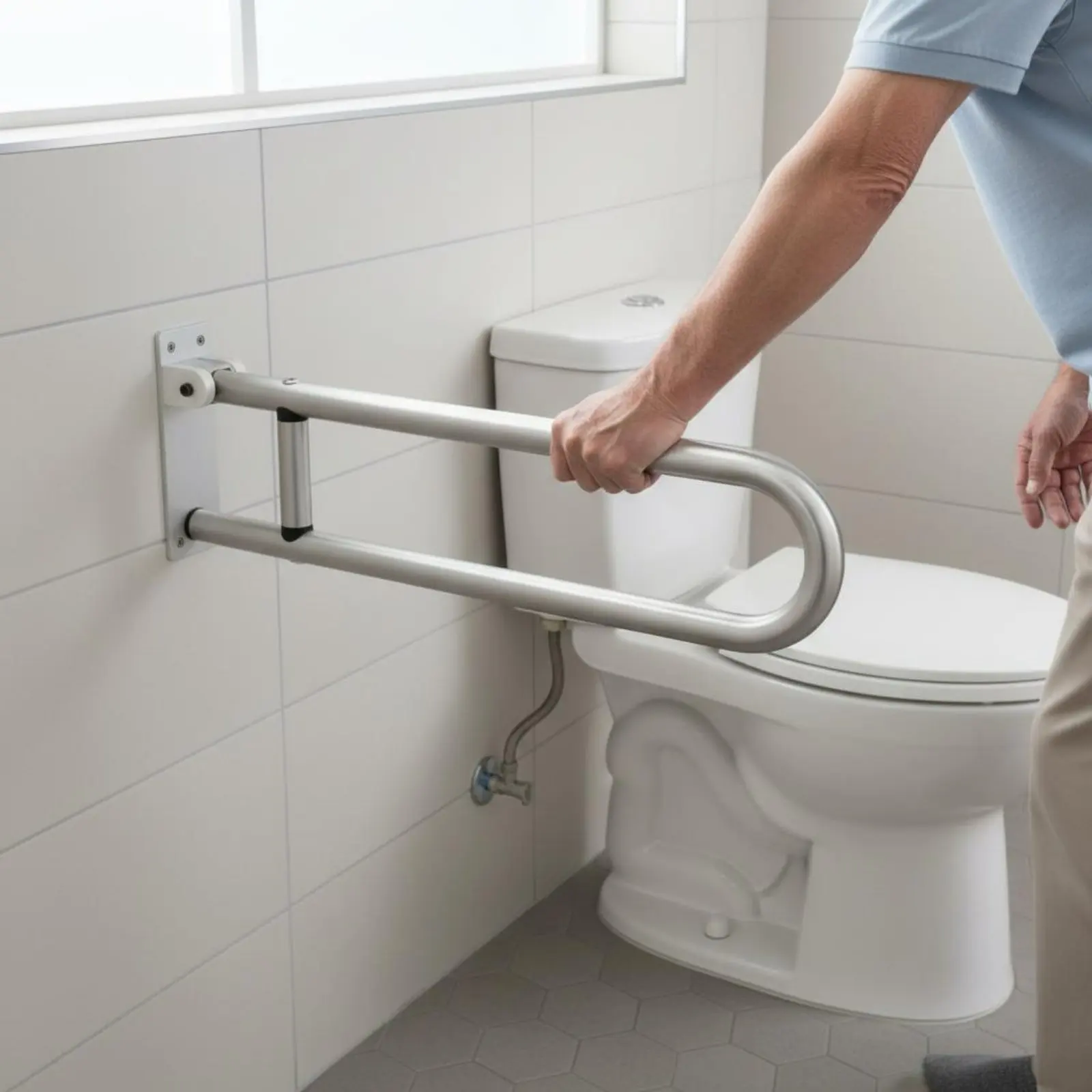 

Flip up Toilet Grab Bar Non-Slip Grip Foldable Toilet Grab Bar Flip-up Bathroom Safety Rail Sturdy Duty