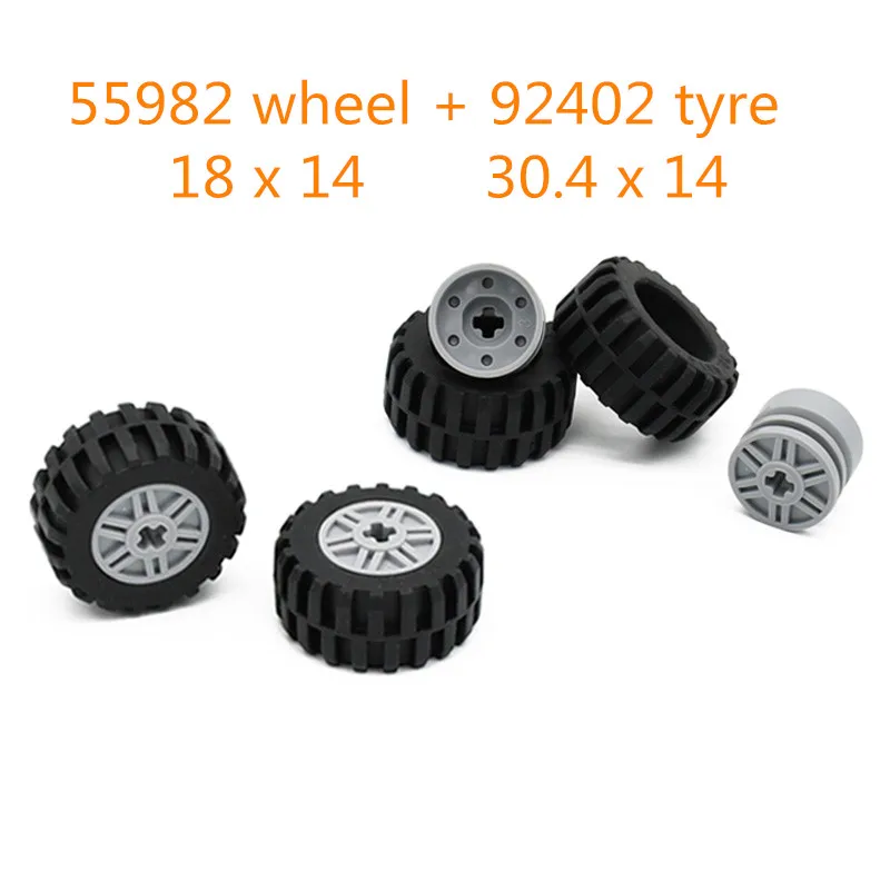 Buildings Blocks 55982 Wheel 18mm D. x 14mm with Axle Hole For 92402 56891 Tire 30.4 x 14 Offset Tread High-Tech MOC Set