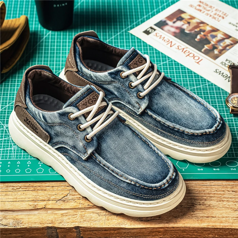 Men's Canvas Casual Tide Shoes Four Seasons Breathable Lightweight Soft-sole Anti Slip Comfort Outdoor Walking Sports Board Shoe