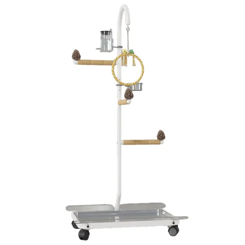 Arched Bird Station Rack Deluxe Kettle Parrot Feeding Stand Medium Large Wrought Iron Stainless Steel Drinking Water Perch