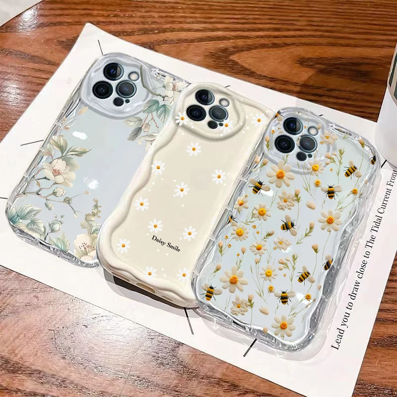 

Чехол с милым цветочным узором и зеленым листом для Iphone 6 6S 7 8 Plus SE 2022 2020 X XS Max XR 12 Mini 11 12 13 Pro Max Soft Wave Shell