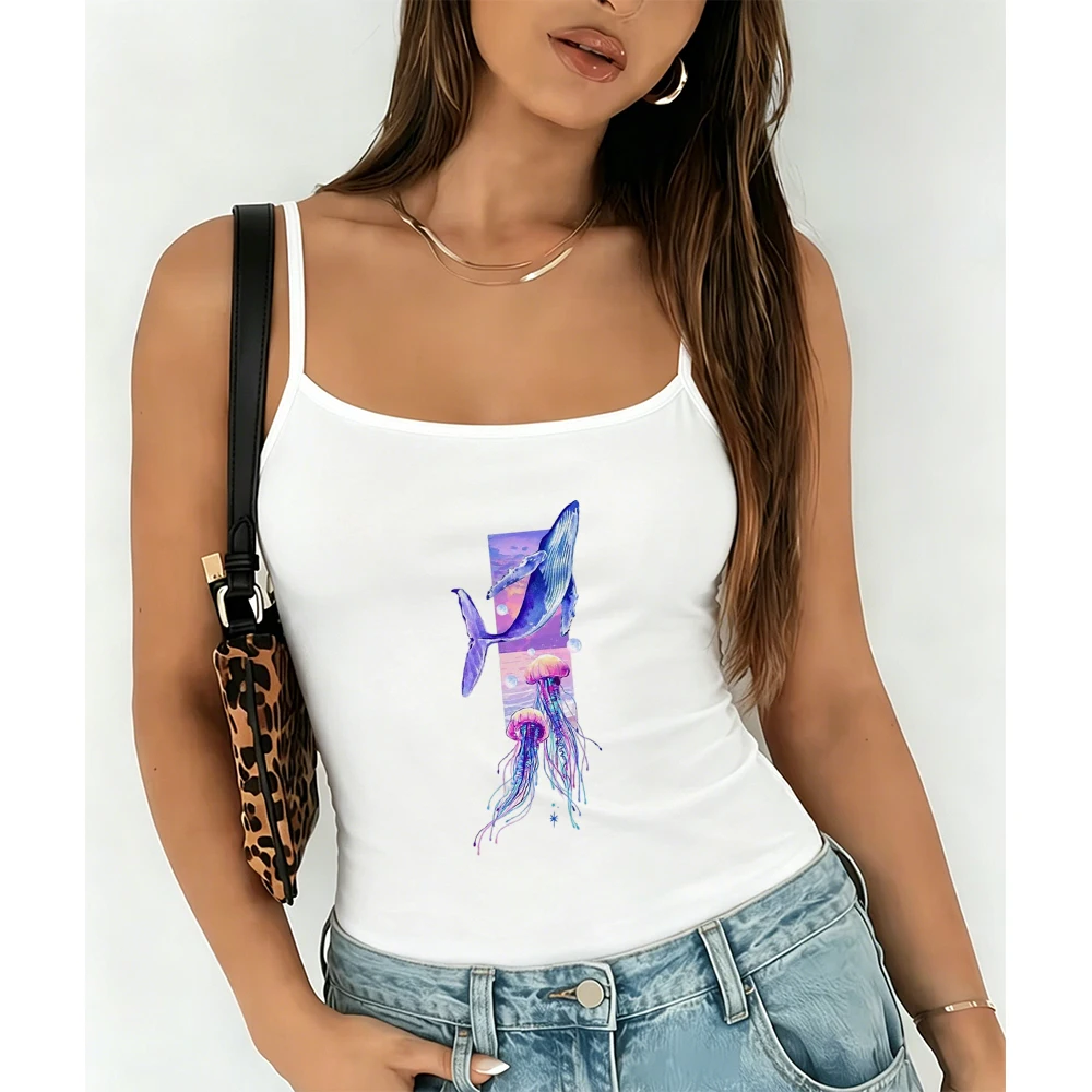 Beautiful Whale Jellyfish Tank Top Cute Ocean Theme Camisole Summer Beach Vacation Tropical Holiday Sleeveless for Women