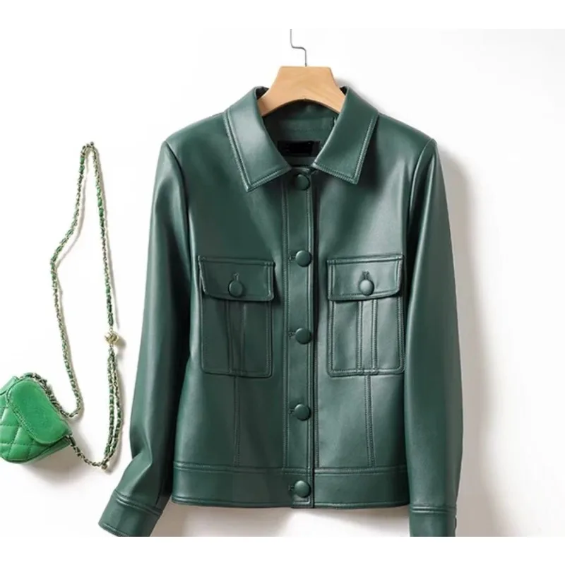 Veste en cuir individuelle de haute qualité, manteau ample, décontracté et polyvalent, amincissant, à revers, printemps automne