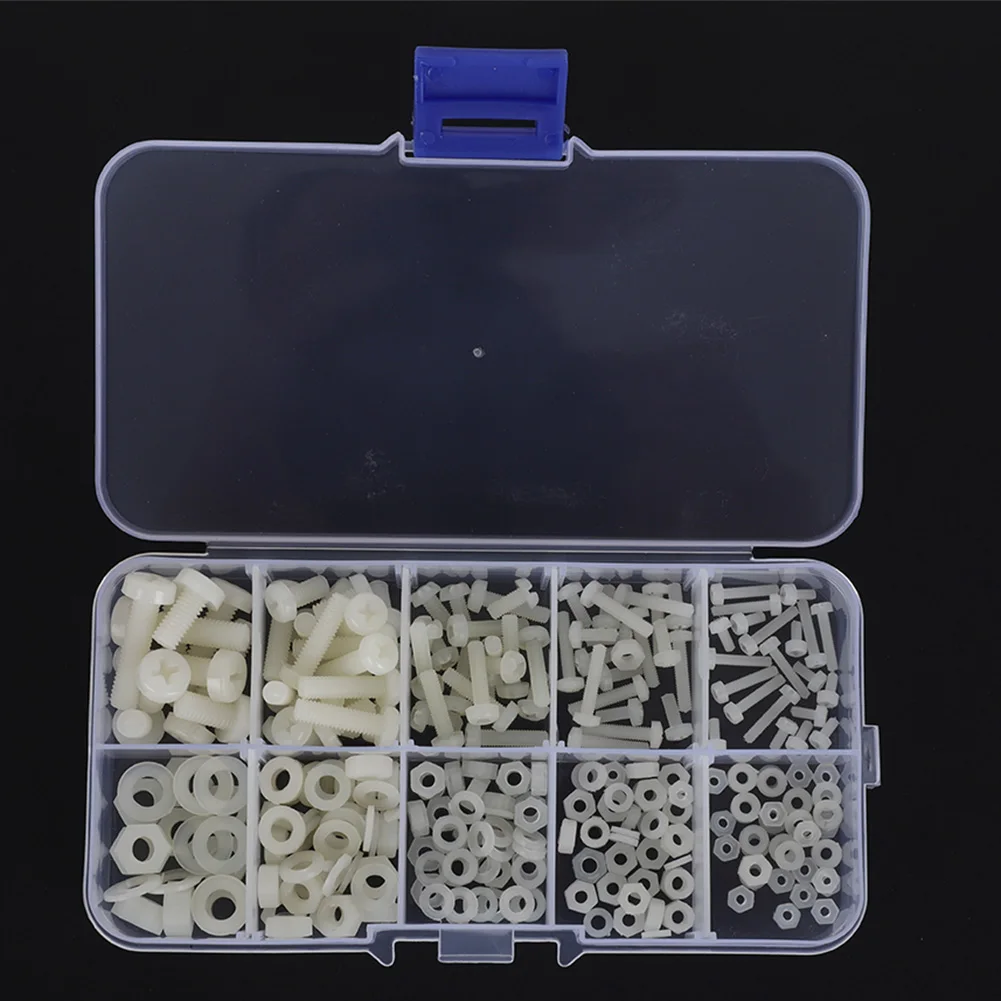 /doos M2/M2.5/M3/M4/M5 Nylon Schroefmoer Wasmachine Assortiment Kit Hardware Bevestigingsmiddelen Nylon Moer Schroeven Nylon Wasmachine Nylon Schroeven