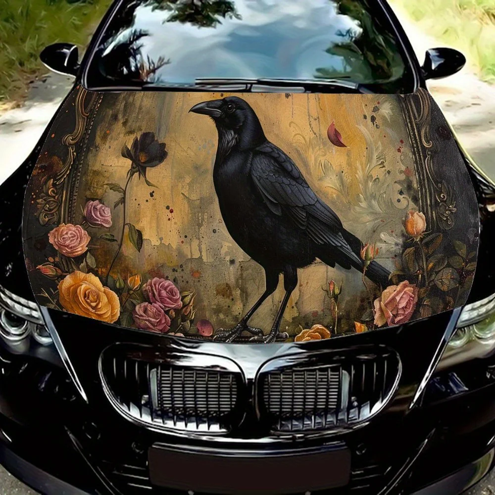 

Наклейки на капот автомобиля с принтом вороны и цветов, водонепроницаемые самоклеящиеся, устойчивые к царапинам, легко приклеиваемые, прочные автомобильные ПВХ sti