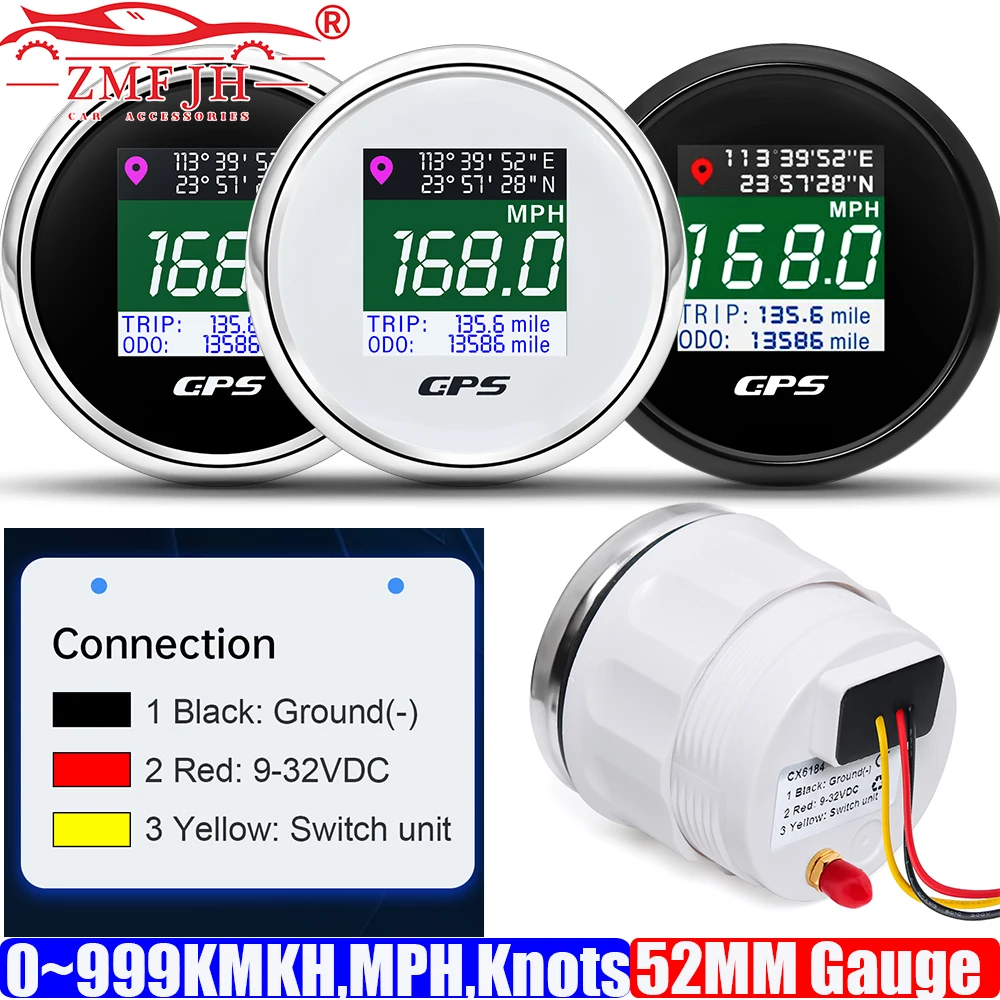 

ZMFJH Цифровой 52 мм GPS спидометр с антенной TRIP ODO Пробег 0-999 кмч, MPH, Knots Unit TFT-экран для морской лодки автомобиля