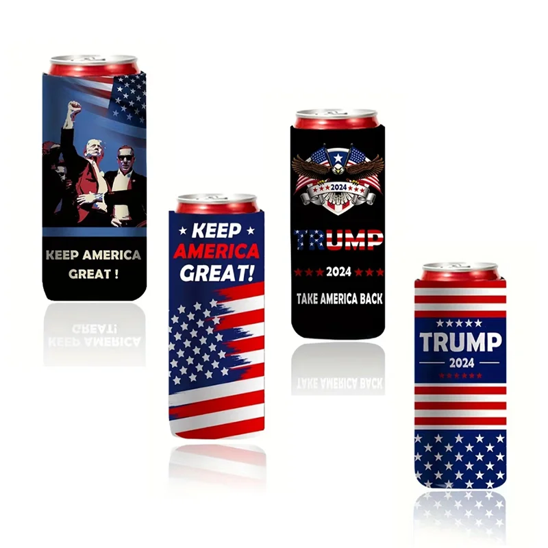 12 Piece American Flag Can Drink Sleeves Donald Trump Campaign Drink Sleeves Reusable Neoprene Insulated Sleeves US White House