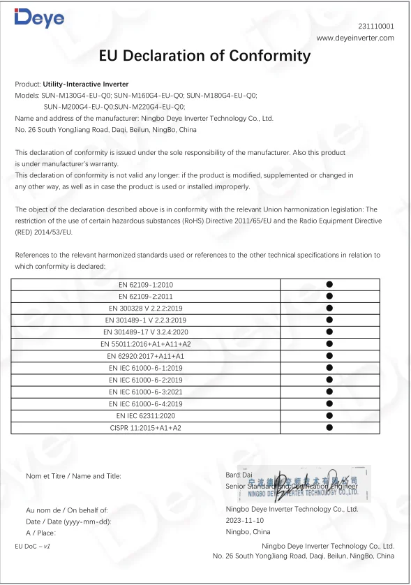 Deye 2000W MPPT Solar-Mikrowechselrichter DC 20–60 V Rückfluss-Schutzfunktion, unterstützt 4 × 210–700W PV-Module, IP67, einfache Installation – Detail 9