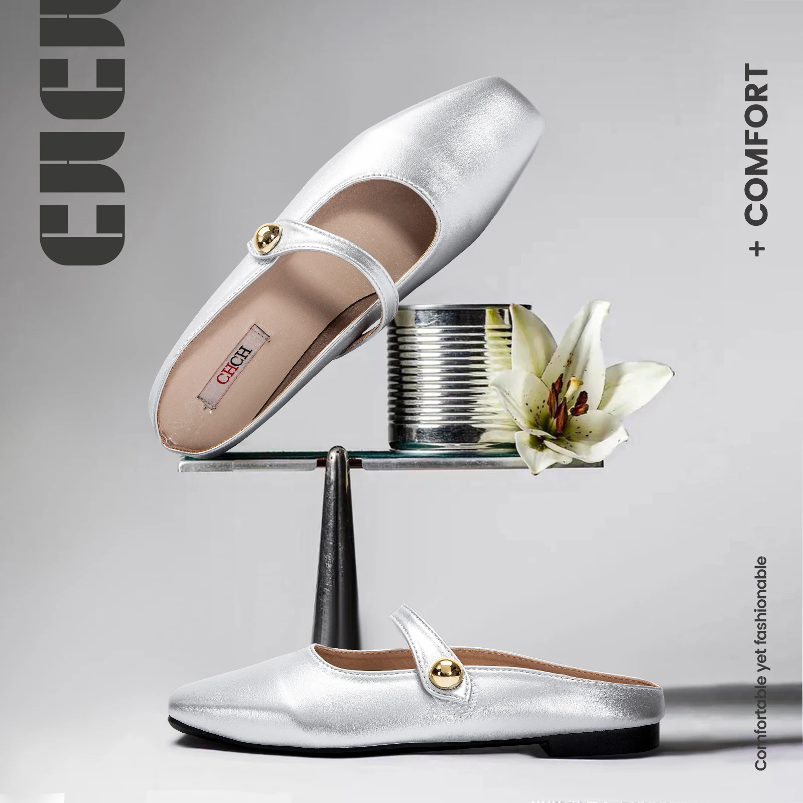 2024 Summer Women\'s Shoes Leather Loafers Flat Single Shoes Silver Shoes