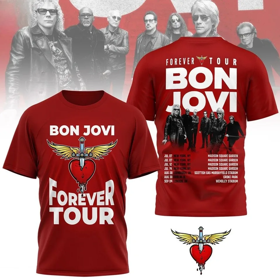 Bon Jovi Forever Tour T-shirt Cotton Men Women Unisex Oversized O