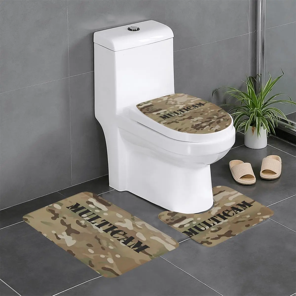 

Multicam Military Trout Camo 3 Pcs Bath Mat Bathroom Set Toilet Lid Cover Home Decor Non-Slip Carpet Floor Rug