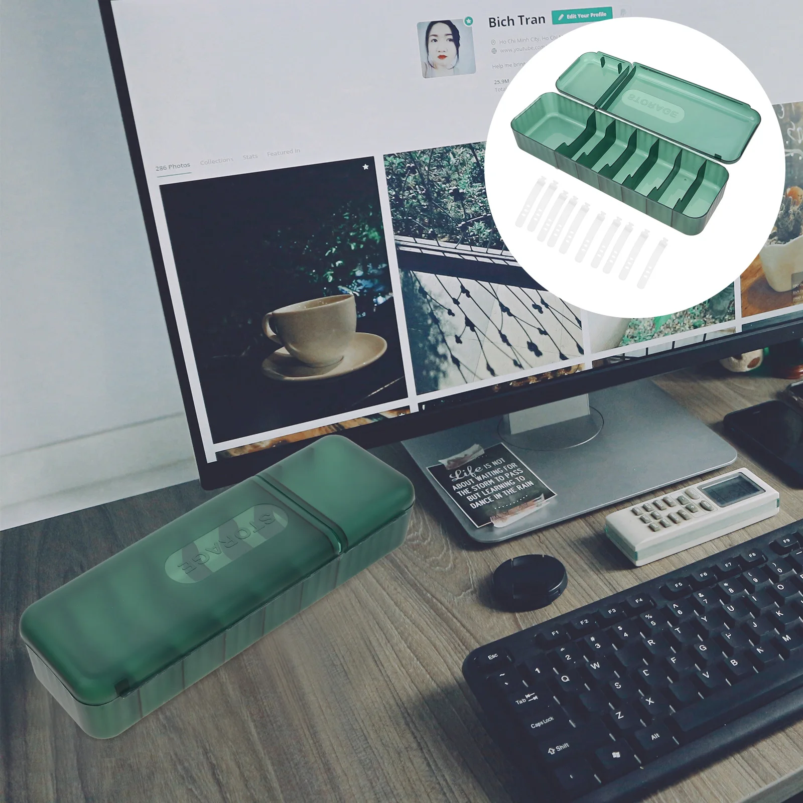 مجموعة واحدة من صندوق منظم كابلات البيانات، حامل سلك بتصميم غطاء متعدد المقصورات لإدارة الملحقات الإلكترونية للمكتب المنزلي