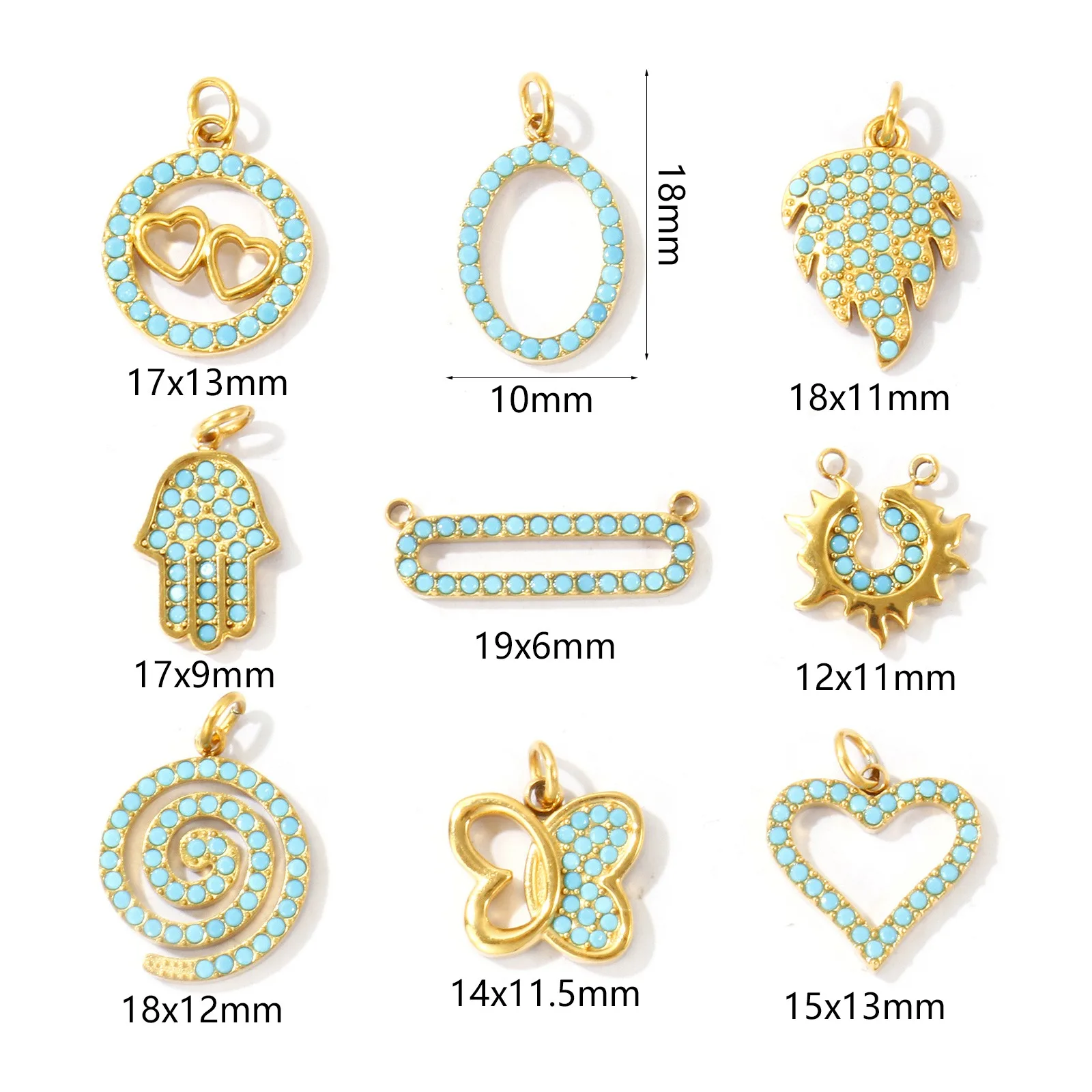 2pcs Mini Ocean Fish Turtle Crab Animal Charms Blue Rhinestone 18K Gold Plated Stainless Steel Pendants For Women DIY Jewelry view 3