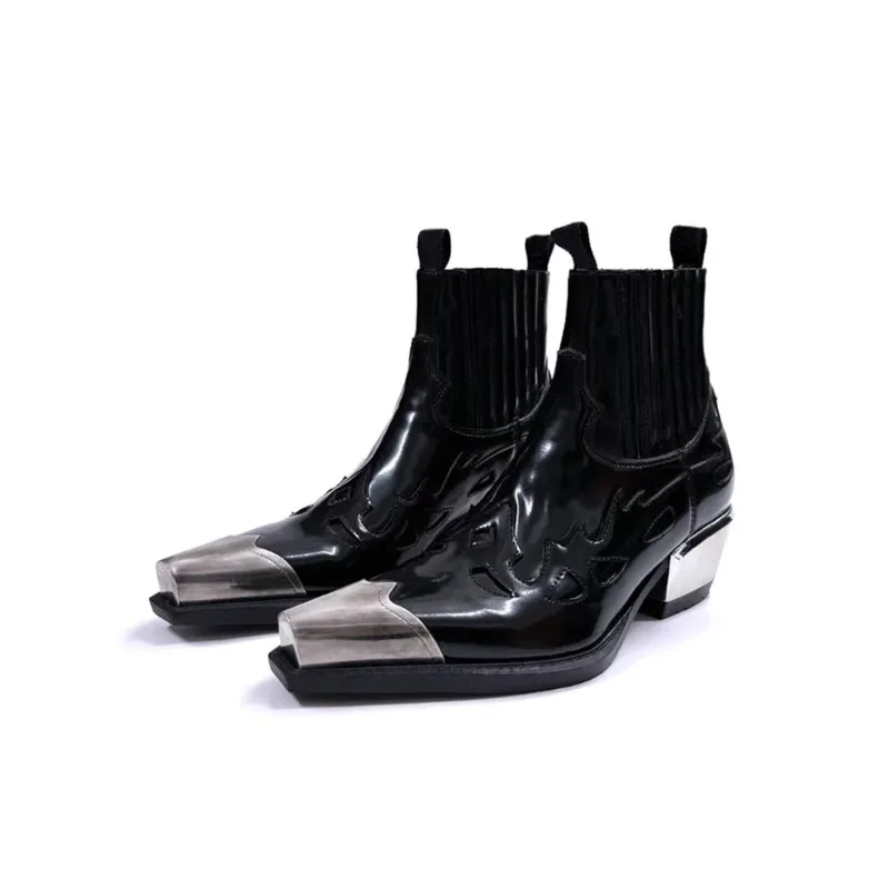 Herrenstiefel Modemarke Metall-Punk-Stiefel für Männer und Frauen Herbst Winter Western Cowboy Spitze Chelsea-Stiefel für Herren