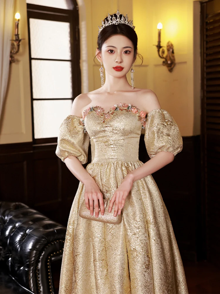 

Champagne Color Evening Gown Women's 2025 New High-End Feeling Banquet Ele Dr Vocal Art Exam Host Long Floor Length