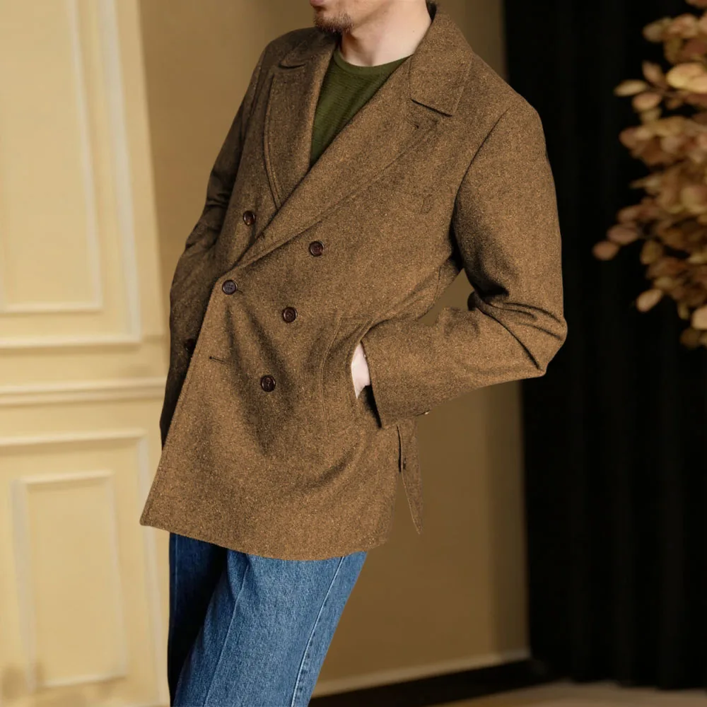 Italian vintage wool blend Man Blazers Sports Casual Men brown Suit Jacket Men's regular Fit Short Coat