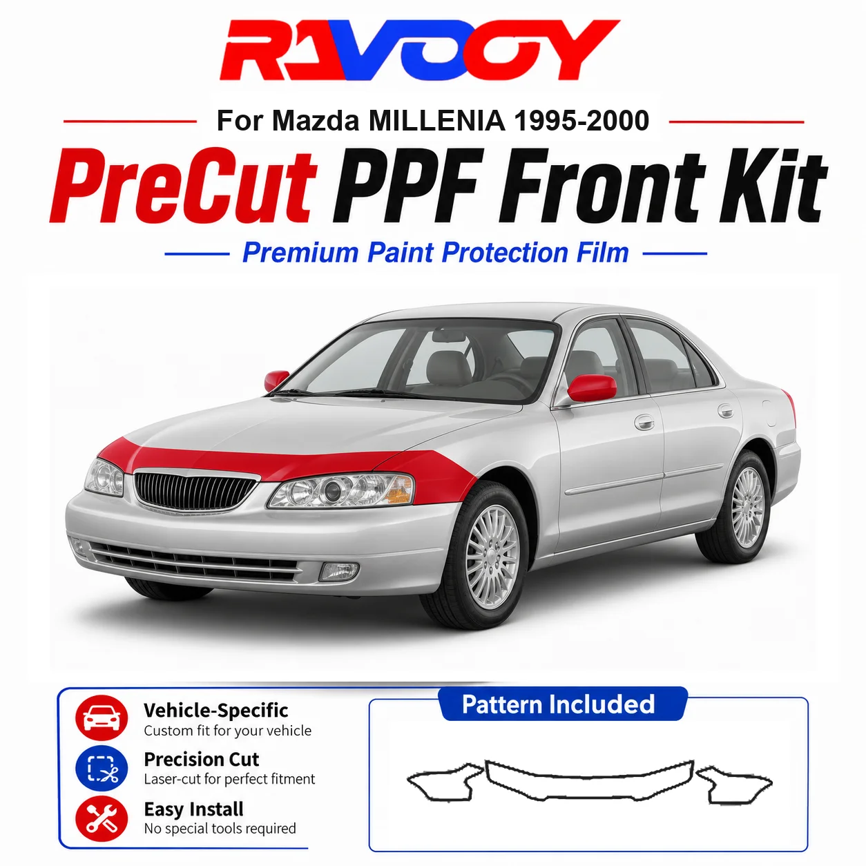 

8.5mil TPU Precut PPF Kit For Mazda MILLENIA 1995-2000 - Hood, Fenders & Mirror Set - Self-Healing Clear Bra Film