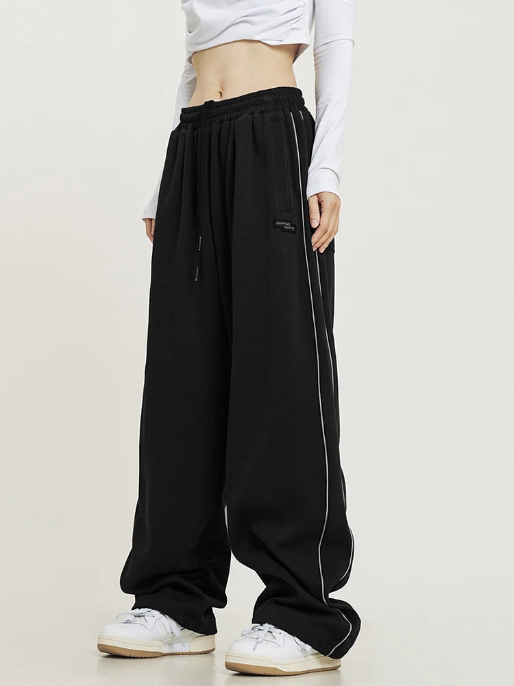 Women Black Gothic Baggy Pants Harajuku Oversize Y2k Parachute Pants 2000s Aesthetic Vintage High Waist Trousers Trashy Clothes