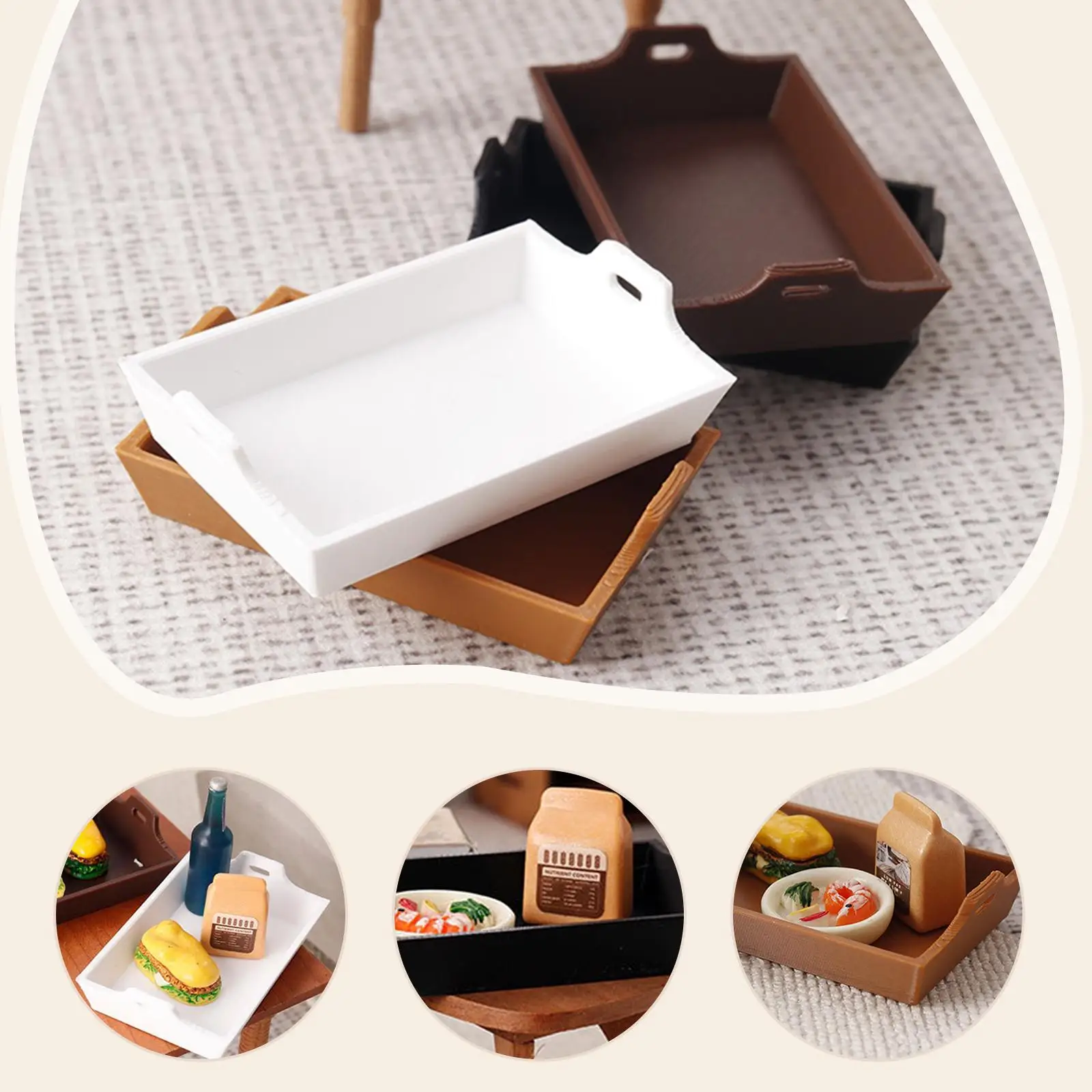 

4 шт., подносы для хранения кукольного домика, мебель с ручками, органайзер для еды, сервировочные подносы в масштабе 1/12, аксессуары для украшения кукольного домика