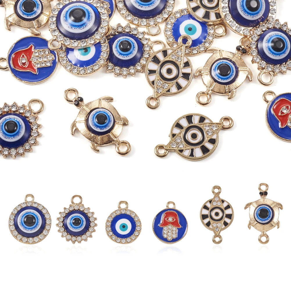 

24Pcs/box DIY Evil Eye Alloy Crystal Rhinestone Link Connector Charms For Jewelry Making Necklace Earring Findings Supplies