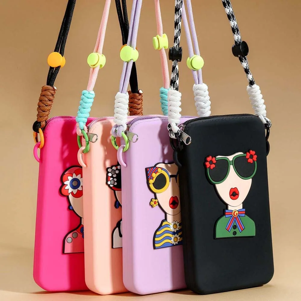 Anti-lost Hanging Neck Phone Bag Adjustable Creative Silicone Crossbody Wallet Sewn Ethnic Style Waterproof Makeup Pouch Gifts