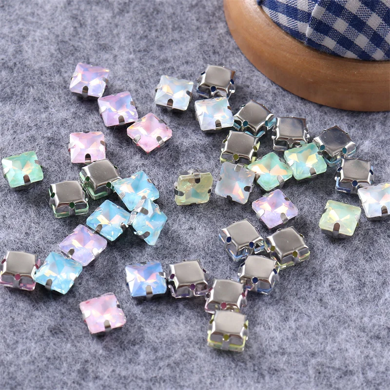 Square shape Glass Sew on rhinestones with sliver claw sewing stones for clothes shoes diy crystals