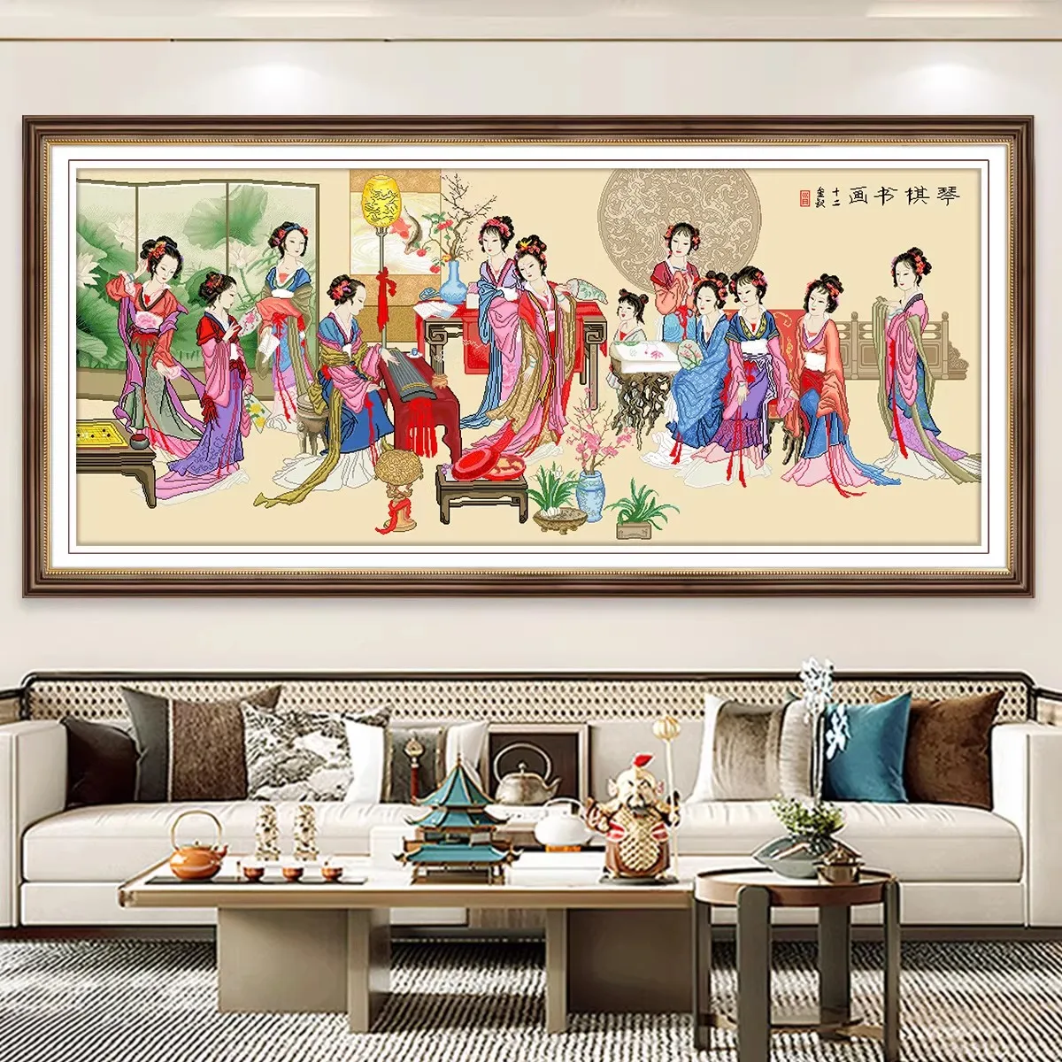 

Набор для вышивания крестиком 231x102 см, 12 дизайнов, 11CT, китайские наборы для рукоделия, с напечатанным рисунком, хлопковые нитки, 91 цвет